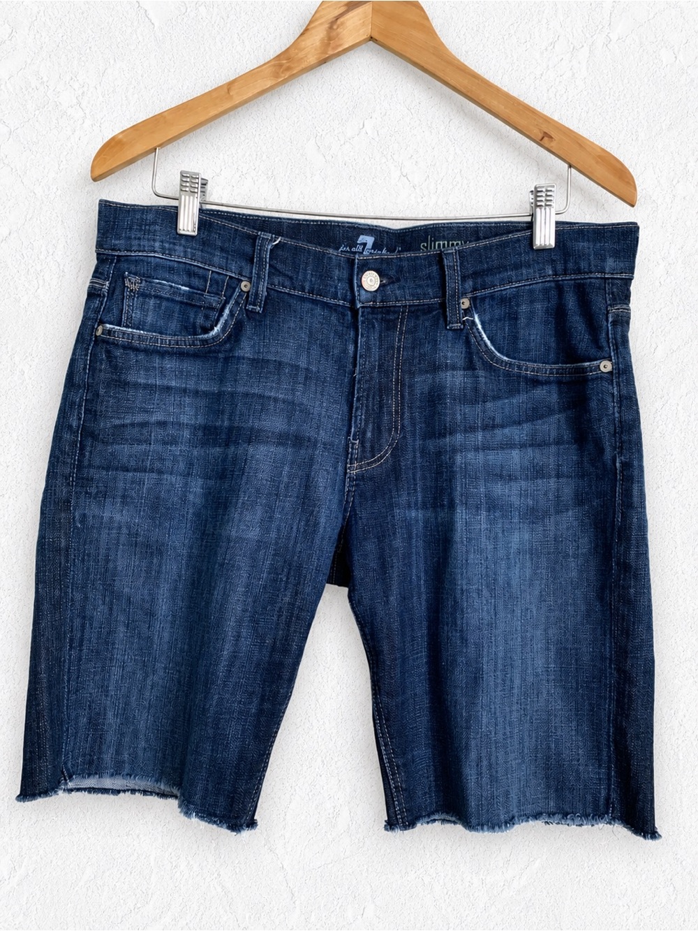 7 for All Mankind  Slimmy Cut-Off Jeans Size 34” Blue Denim